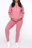 Pink Fashion Casual Solid Patchwork Hooded Collar Long Sleeve Two Pieces