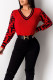 Red Fashion Celebrities Letter Patchwork V Neck Tops