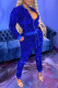 Blue Fashion Casual Patchwork Sequins Zipper Collar Two Pieces