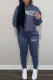 Tibetan Blue Fashion Street Print Letter Hooded Collar Long Sleeve Two Pieces