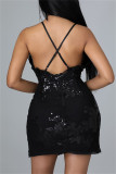 Red Fashion Sexy Patchwork Sequins V Neck Sling Dress