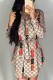 Apricot Sexy Print Turndown Collar Pencil Skirt Dresses