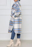 Blue Fashion Casual Plaid Cardigan Turndown Collar Outerwear