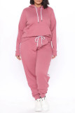 Pink Fashion Casual Solid Patchwork Hooded Collar Long Sleeve Two Pieces