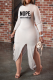 White Sexy Print Patchwork O Neck Irregular Dress Dresses