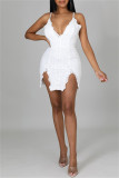 Red Fashion Sexy Patchwork Sequins V Neck Sling Dress