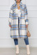 Blue Fashion Casual Plaid Cardigan Turndown Collar Outerwear