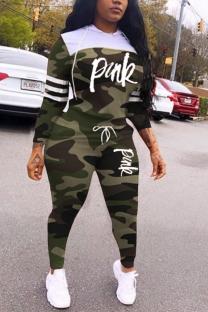Army Green Casual Fashion Patchwork Camouflage Print Two Pieces