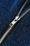 Black Sexy Solid Split Joint Zipper Collar Skinny Jumpsuits