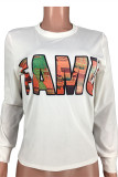 White Fashion Casual Letter Print Basic O Neck Tops