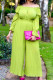 Green Yellow Casual Sweet Solid Patchwork Fold Off the Shoulder Loose Jumpsuits