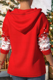 Red Casual Print Patchwork Hooded Collar Tops