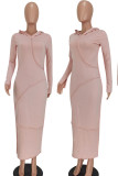 Rose Red Casual Solid Patchwork Hooded Collar One Step Skirt Dresses