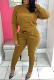 Red Fashion Casual Solid Basic O Neck Long Sleeve Two Pieces