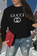 Black Fashion Casual Print Letter O Neck Tops