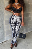 Pink Fashion Casual Print Tassel Patchwork Regular High Waist Pencil Trousers