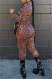 Leopard Print Fashion Casual Leopard Printing Turtleneck Skinny Jumpsuits