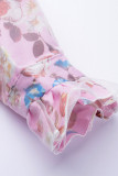 Pink Elegant Print Split Joint Flounce Fold O Neck A Line Dresses