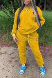 Yellow Casual Solid Embroidered Patchwork O Neck Long Sleeve Two Pieces