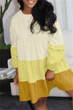 Pink Fashion Casual Patchwork Basic O Neck Long Sleeve Dresses