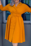 Pink Fashion Casual Solid Without Belt Turndown Collar A Line Dresses