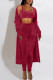 Red Casual Solid Patchwork U Neck Long Sleeve Three Pieces