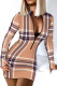 Khaki Sexy Print Patchwork Zipper Collar Pencil Skirt Dresses