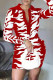 Red Fashion Casual Print Patchwork Turndown Collar Long Sleeve Dresses