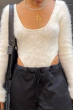 White Sexy Solid Patchwork U Neck Regular Bodysuits