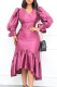 Rose Red Casual Elegant Solid Patchwork V Neck Irregular Dress Dresses