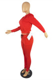 Red Fashion Casual Solid Basic O Neck Long Sleeve Two Pieces