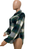 Green Casual Plaid Print Split Joint Buckle Tops