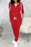 Red Fashion Casual Solid Split Joint Hooded Collar Long Sleeve Two Pieces