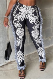 Pink Fashion Casual Print Tassel Patchwork Regular High Waist Pencil Trousers