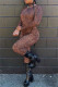 Leopard Print Fashion Casual Leopard Printing Turtleneck Skinny Jumpsuits