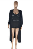 Cyan Sexy Casual Solid Cardigan V Neck Long Sleeve Two Pieces