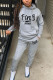 Grey Casual Letter Print Patchwork Pocket Hooded Collar Long Sleeve Two Pieces
