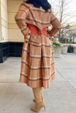 Blue Fashion Street Plaid Patchwork Turndown Collar Outerwear