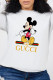 White Fashion Casual Character Patchwork O Neck Tops
