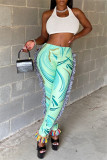 Pink Fashion Casual Print Tassel Patchwork Regular High Waist Pencil Trousers