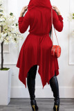 Red Casual Solid Patchwork Asymmetrical Zipper Hooded Collar Irregular Dress Dresses