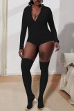 Grey Street Solid Patchwork Zipper Regular Rompers (Including Socks)