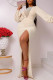 Light Khaki Sexy Solid Patchwork High Opening V Neck Straight Dresses