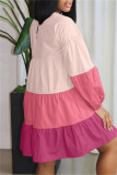 Pink Fashion Casual Patchwork Basic O Neck Long Sleeve Dresses