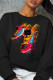 Black Casual Sportswear Print Patchwork O Neck Tops