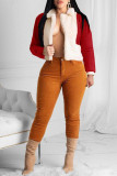 Red Fashion Casual Patchwork Cardigan Turndown Collar Outerwear
