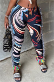 Pink Fashion Casual Print Tassel Patchwork Regular High Waist Pencil Trousers
