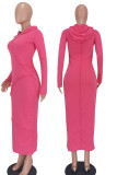 Rose Red Casual Solid Patchwork Hooded Collar One Step Skirt Dresses