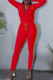 Red Casual Solid Patchwork Zipper Hooded Collar Long Sleeve Two Pieces