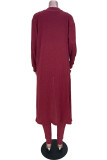 Red Casual Solid Patchwork U Neck Long Sleeve Three Pieces
